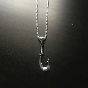 Solid Silver Fish Hook Pendant With Chain
